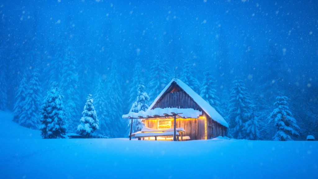 Cinematic photo of a snow-covered cabin in nature by DICAPLO