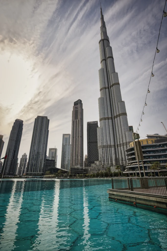 Burj Khalifa Reflected in Water at Night – Dubai Iconic View