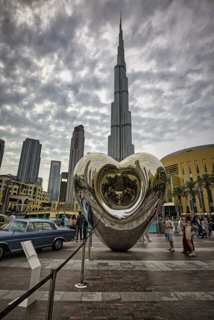 Burj Khalifa with Heart-Shaped Light Display at Night Photo Gallery