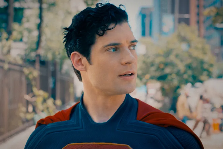 Superman flying over Metropolis in James Gunn’s 2025 reboot