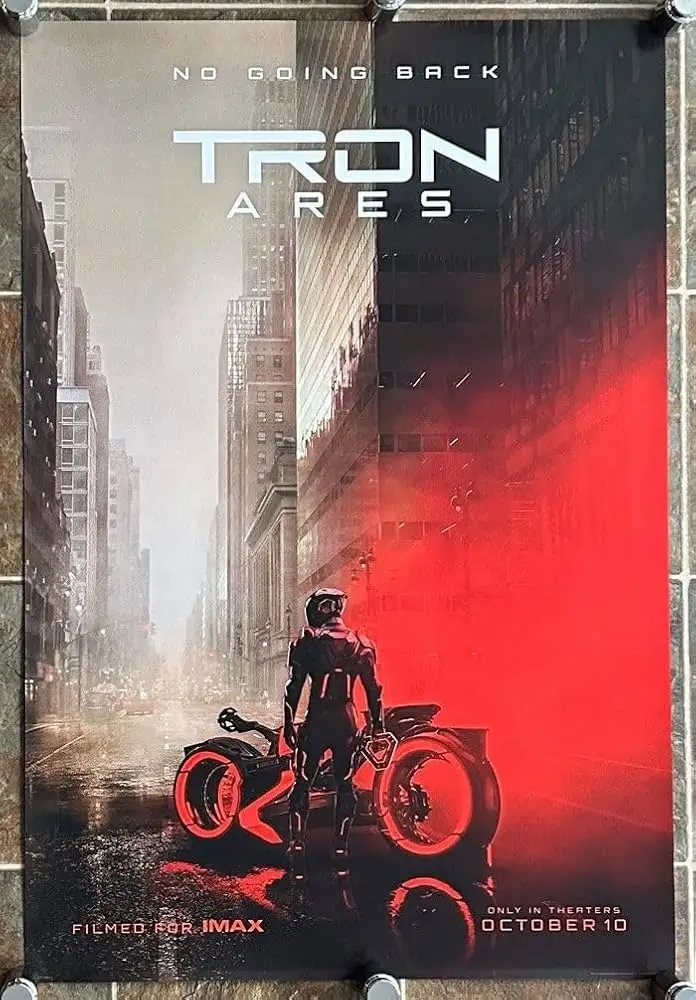 Tron Ares neon sci-fi movie poster featuring Jared Leto as Ares