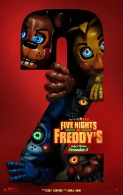 Five Nights at Freddy’s 2 horror movie scene featuring animatronic characters in Freddy Fazbear’s Pizza