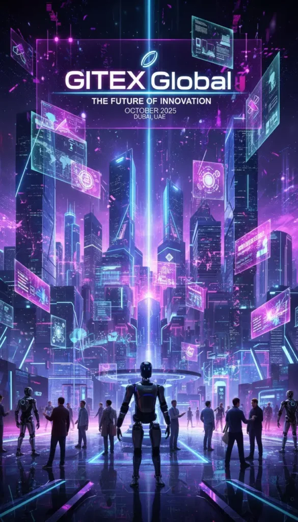 Photo of GITEX Dubai 2025 exhibition showcasing technology, AI, and digital innovation